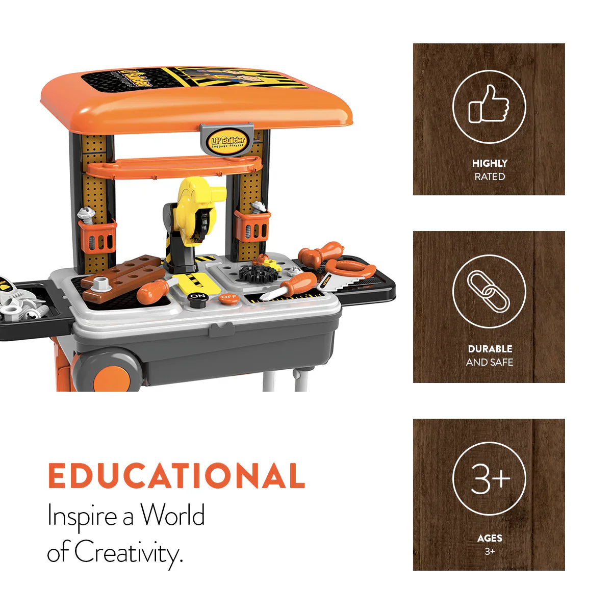 Lil’ Builder Suitcase Playset – 36 Piece Kids Construction Role-Play Kit