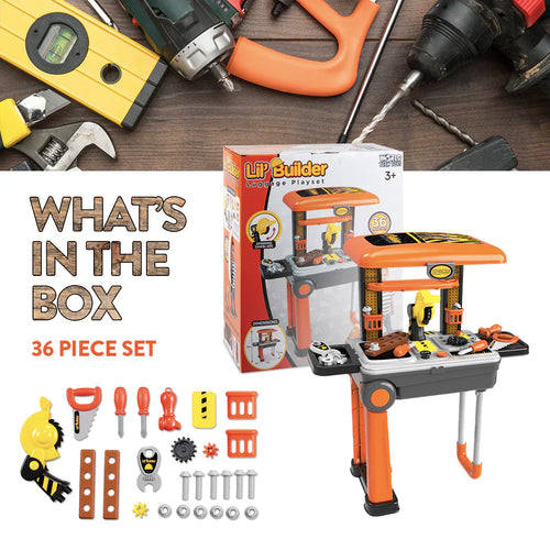 Lil’ Builder Suitcase Playset – 36 Piece Kids Construction Role-Play Kit